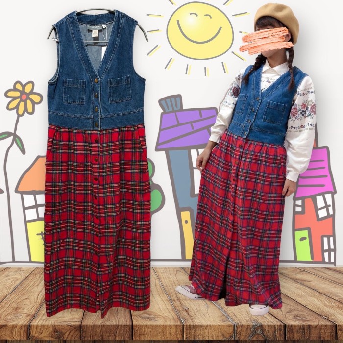 denim × flannel shirt dress | Vintage.City 빈티지숍, 빈티지 코디 정보