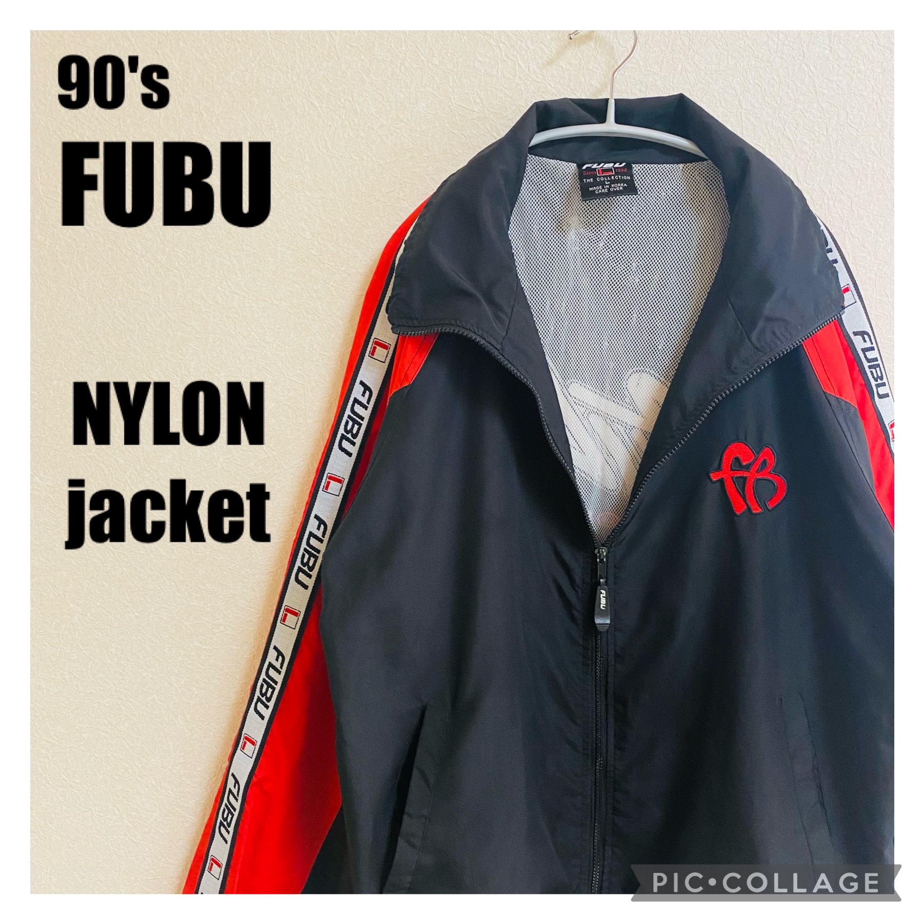 USA製 90s FUBU ナイロンジャケット セットアップ ビッグロゴ 刺繍