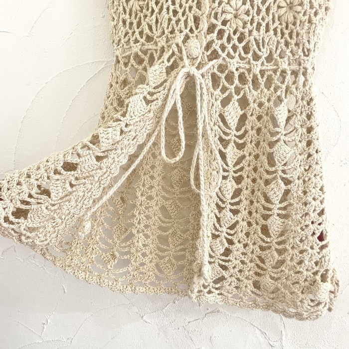 Beige crochet knit french sleeve vest | Vintage.City 빈티지숍, 빈티지 코디 정보