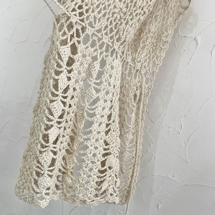 Beige crochet knit french sleeve vest | Vintage.City 古着屋、古着コーデ情報を発信