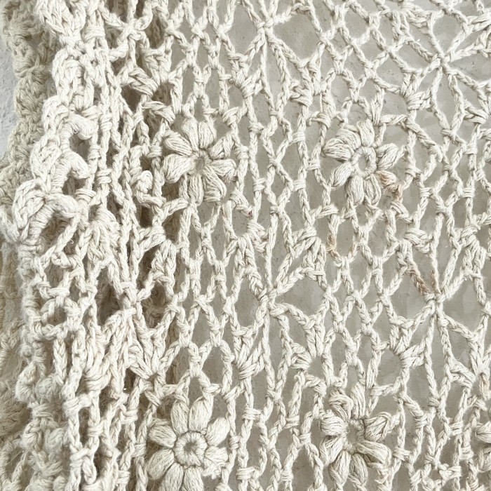 Beige crochet knit french sleeve vest | Vintage.City 古着屋、古着コーデ情報を発信