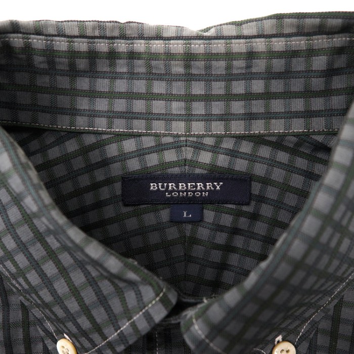 BURBERRY ボタンダウンシャツ L グレー チェック ワンポイントロゴ刺繍 | Vintage.City 古着屋、古着コーデ情報を発信