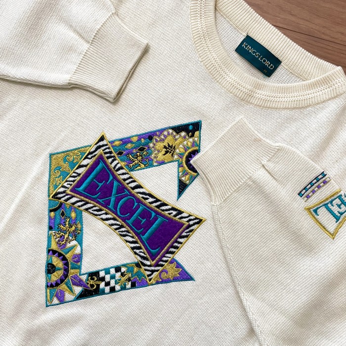 【KINGSLORD】韓国製 デザインニット セーター 刺繍 EXCEL 古着 | Vintage.City 빈티지숍, 빈티지 코디 정보