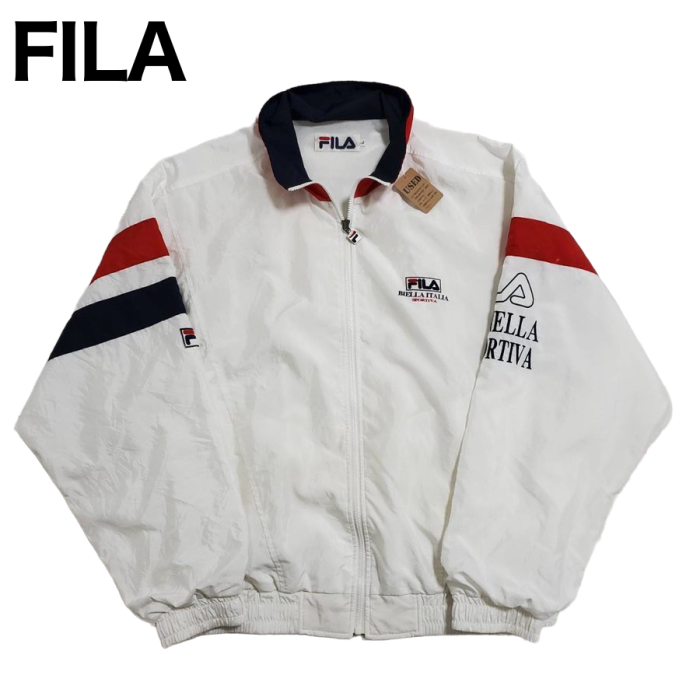 FILA（フィラ）ナイロンジャケット 白 赤 紺 Lサイズ ポリエステル100%