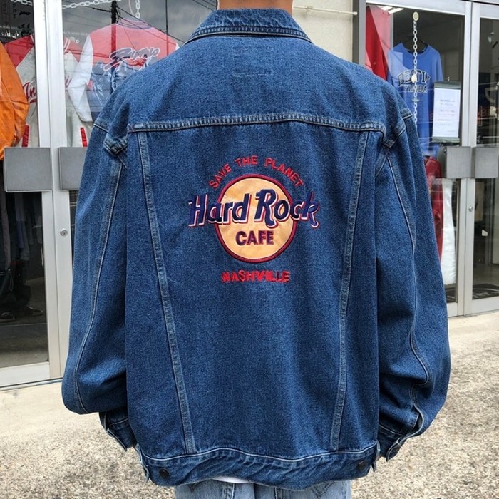 90s- ハードロックカフェ デニムジャケット 両胸ポケット ストリート