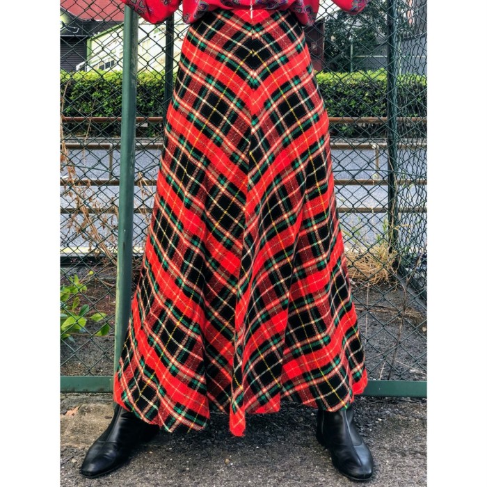 70s Plaid wool maxi skirt | Vintage.City 빈티지숍, 빈티지 코디 정보