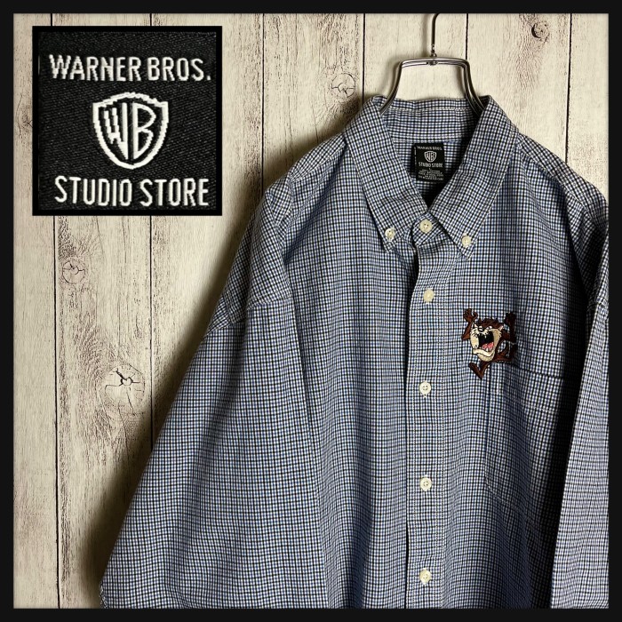 Warner bros. 90s キャラ刺繍 ワイド チェック柄 BDシャツ