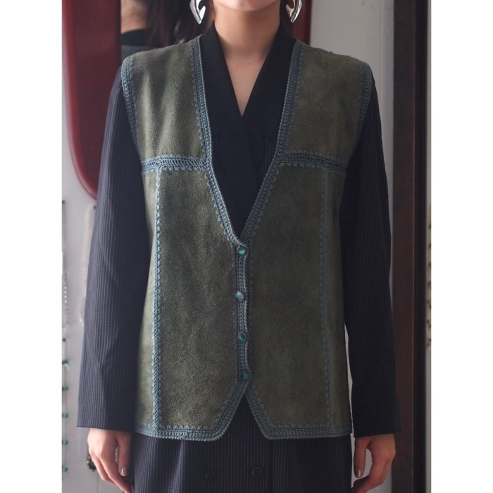 leather vest レザーベスト 緑 | Vintage.City 빈티지숍, 빈티지 코디 정보