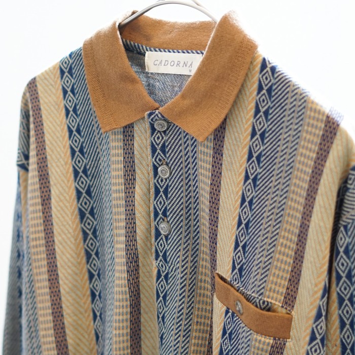 stripe pattern L/S polo shirt | Vintage.City 빈티지숍, 빈티지 코디 정보