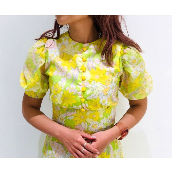 Flower pattern yellow maxi dress | Vintage.City 빈티지숍, 빈티지 코디 정보