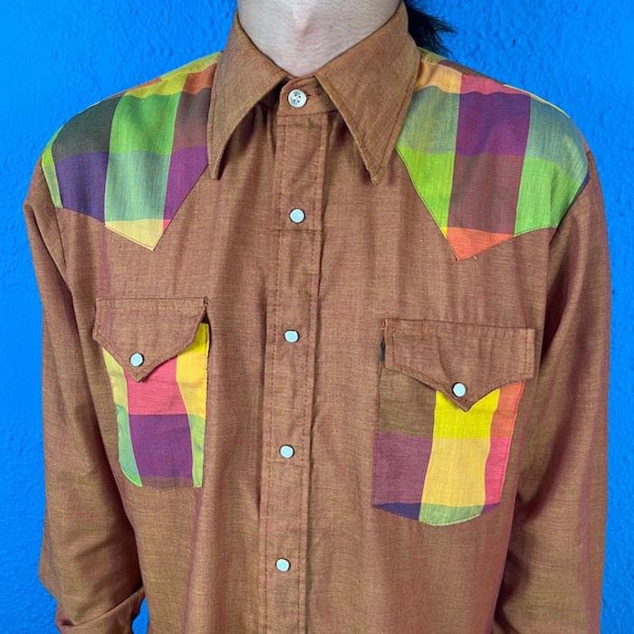 70s Orange Checked Western Shirt | Vintage.City ヴィンテージ 古着