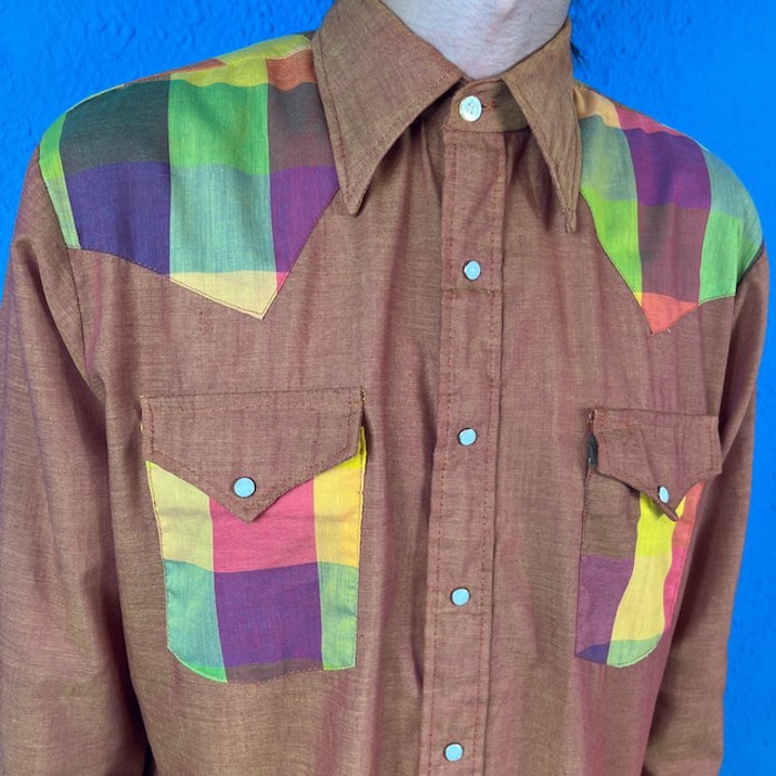70s Orange Checked Western Shirt | Vintage.City ヴィンテージ 古着