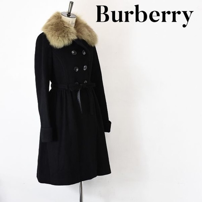 Burberry バーバリー レディース ファー ロング コート ブラック 