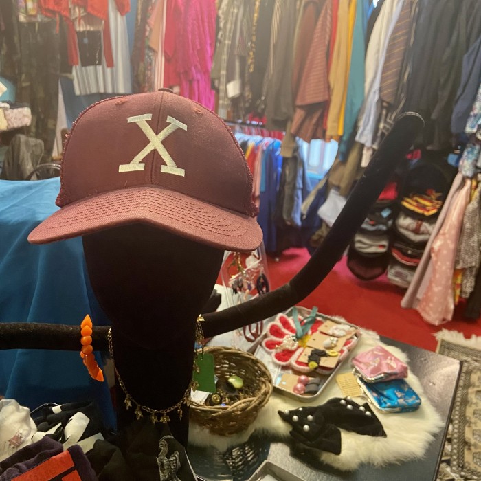 used ” X " cap メッシュキャップ えんじ色 バーガンディ | Vintage.City 빈티지숍, 빈티지 코디 정보