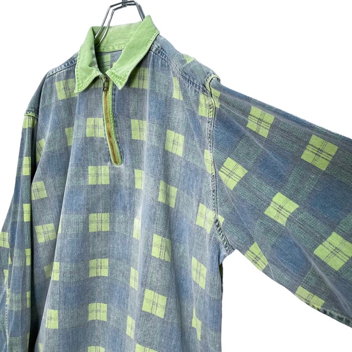80s L/S half zip color denim shirt | Vintage.City 古着屋、古着コーデ情報を発信