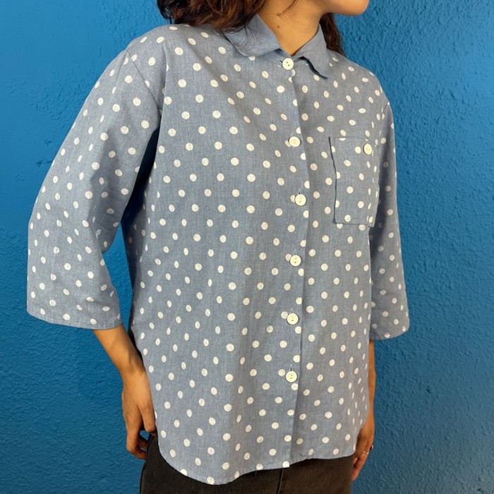 80s Dot Pattern Chambray Shirt | Vintage.City 빈티지숍, 빈티지 코디 정보