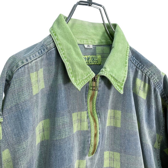 80s L/S half zip color denim shirt | Vintage.City 빈티지숍, 빈티지 코디 정보