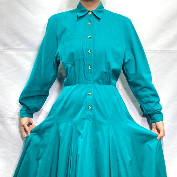 Green volume skirt shirt onepiece | Vintage.City 古着屋、古着コーデ情報を発信