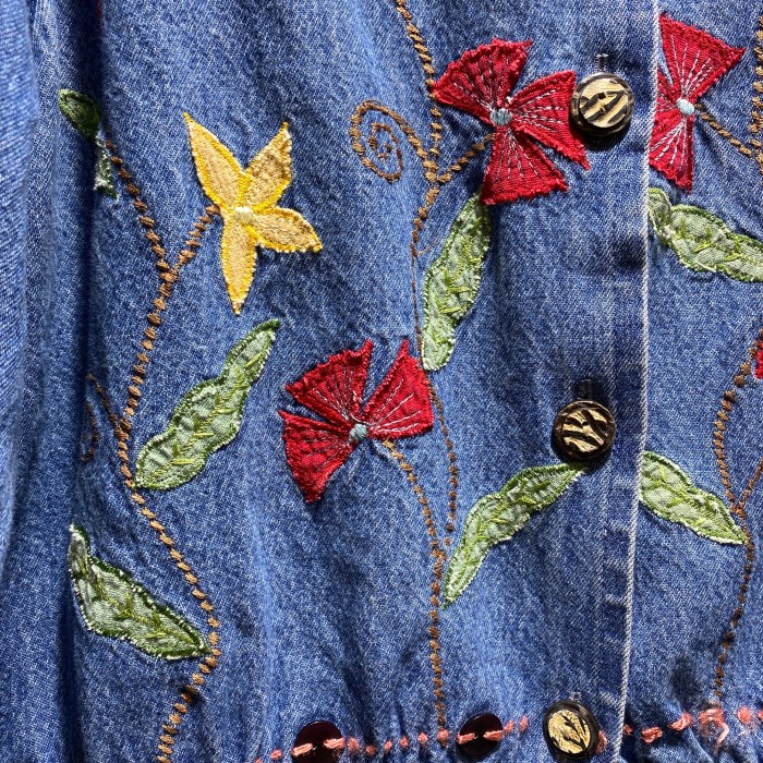赤と黄色のお花刺繍デニムジャケット | Vintage.City 빈티지숍, 빈티지 코디 정보