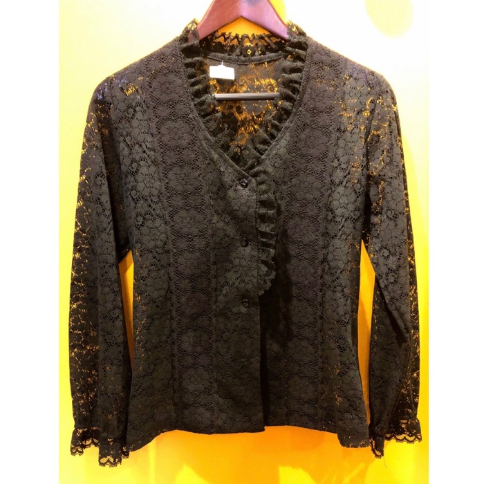 70s Black lace blouse | Vintage.City 古着屋、古着コーデ情報を発信
