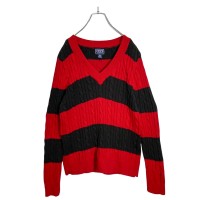 CHAPS border Vneck cable knit sweater | Vintage.City ヴィンテージ 古着
