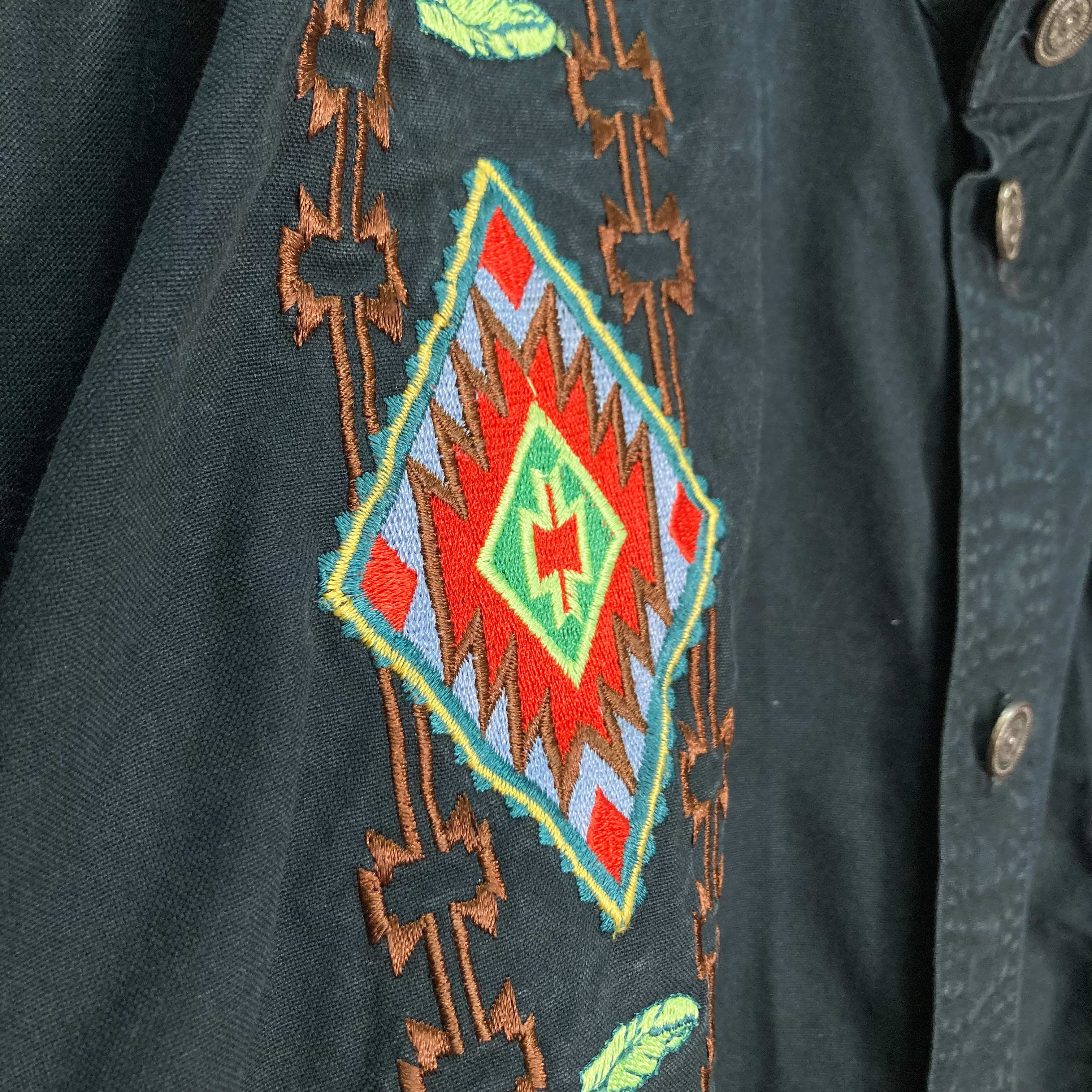 90s L/S embroidered design shirt jacket