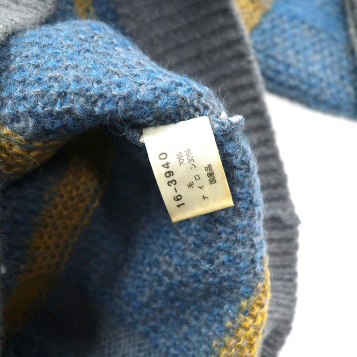CROCODILE ローゲージニット セーター L ブルー ボーダー 日本製 | Vintage.City 古着屋、古着コーデ情報を発信