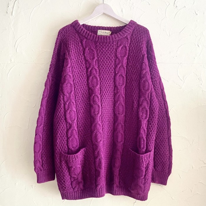 80s L.L.Bean purple cable knit | Vintage.City 古着屋、古着コーデ情報を発信