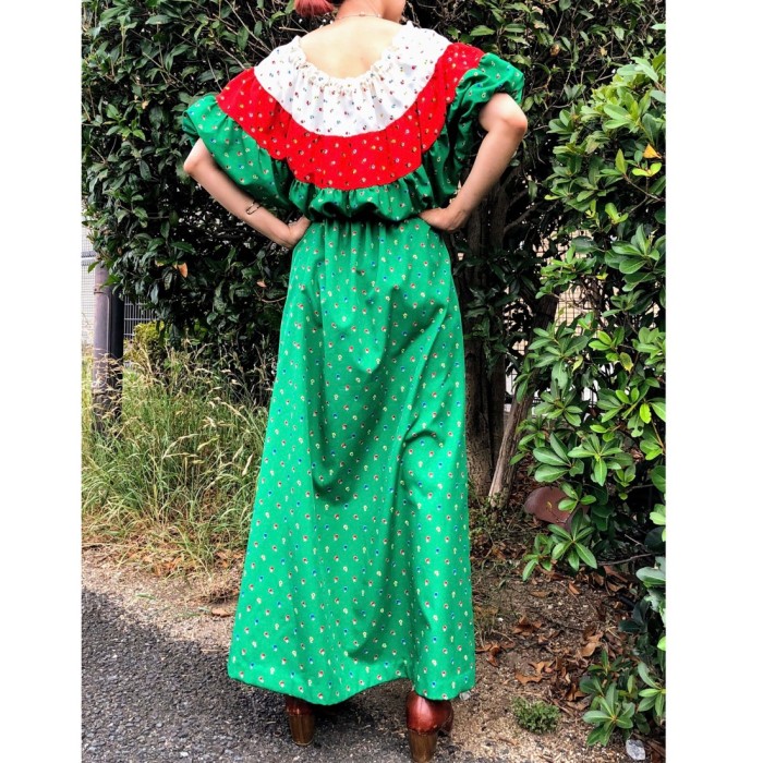 70s green maxi dress | Vintage.City 古着屋、古着コーデ情報を発信