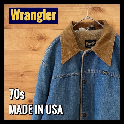 【Wrangler】70s USA製 黒タグ デニムジャケット ボア us古着 