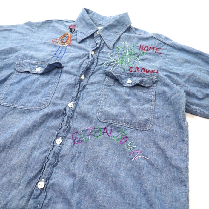 BIG MAC シャンブレーシャツ 15.5 ブルー 70年代 刺繍 | Vintage.City