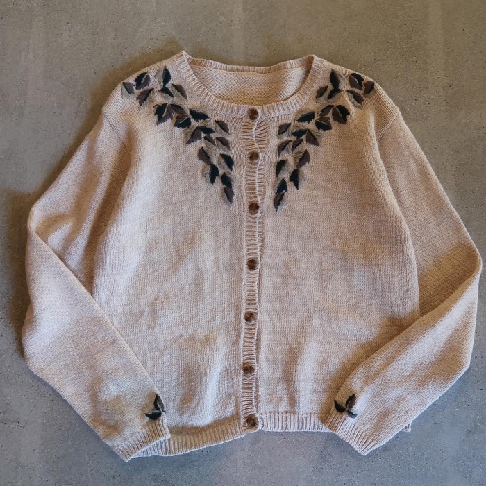reaf embroidery cotton knit cardigan | Vintage.City 古着屋、古着コーデ情報を発信