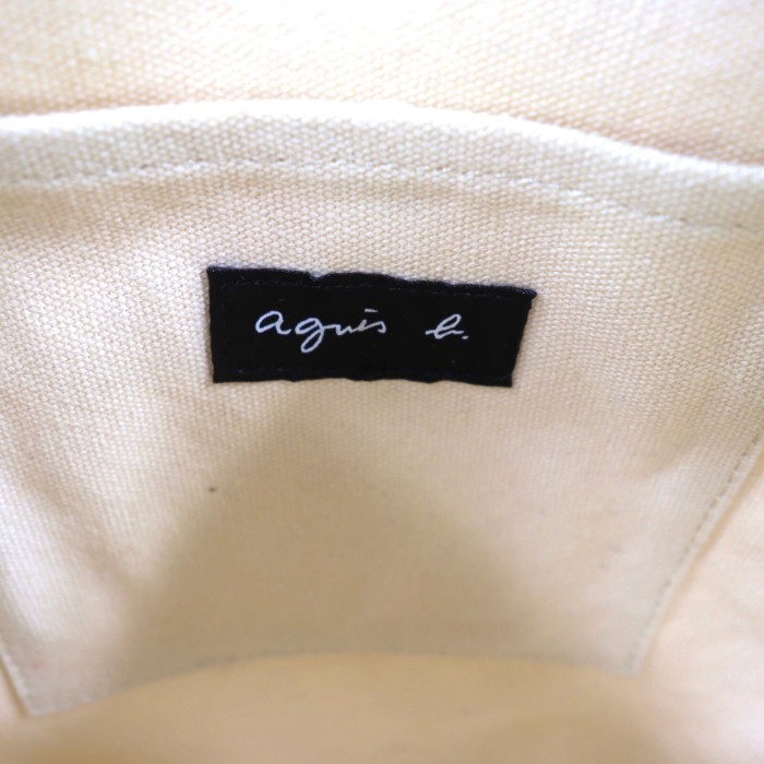AGNES B. キャンバスロゴトートバッグ ホワイト レザー切り替え | Vintage.City 古着屋、古着コーデ情報を発信