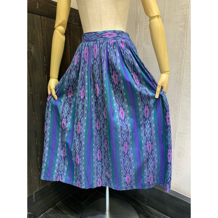 80s ビンテージ 絣 模様 ストライプ インド レーヨン スカート | Vintage.City 빈티지숍, 빈티지 코디 정보