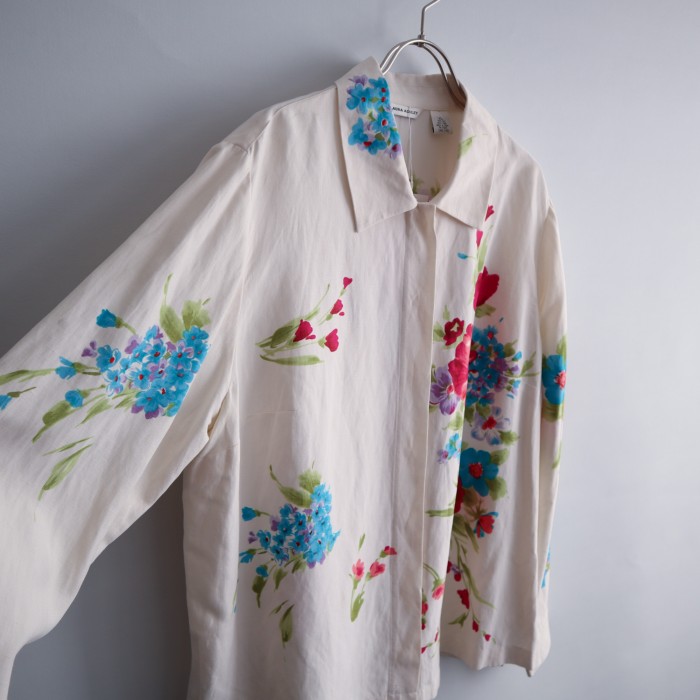 beautiful flower art shirt white | Vintage.City 빈티지숍, 빈티지 코디 정보