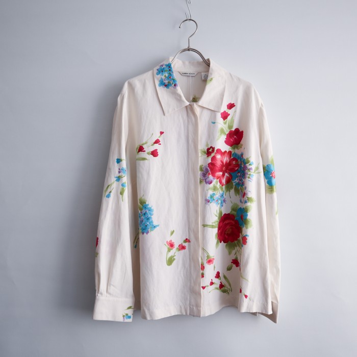 beautiful flower art shirt white | Vintage.City 빈티지숍, 빈티지 코디 정보
