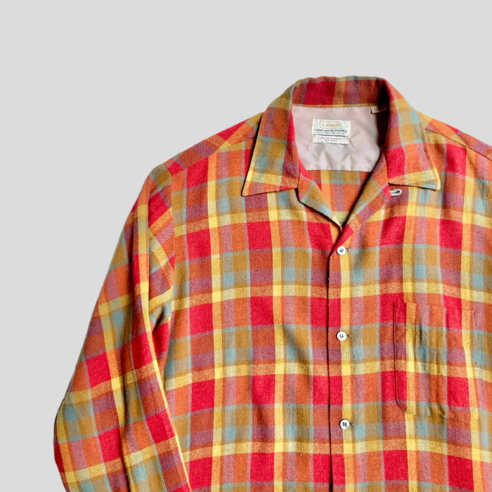 60s BRENT vintage check open color shirt-