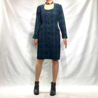 Green / navy plaid front button onepiece | Vintage.City ヴィンテージ 古着