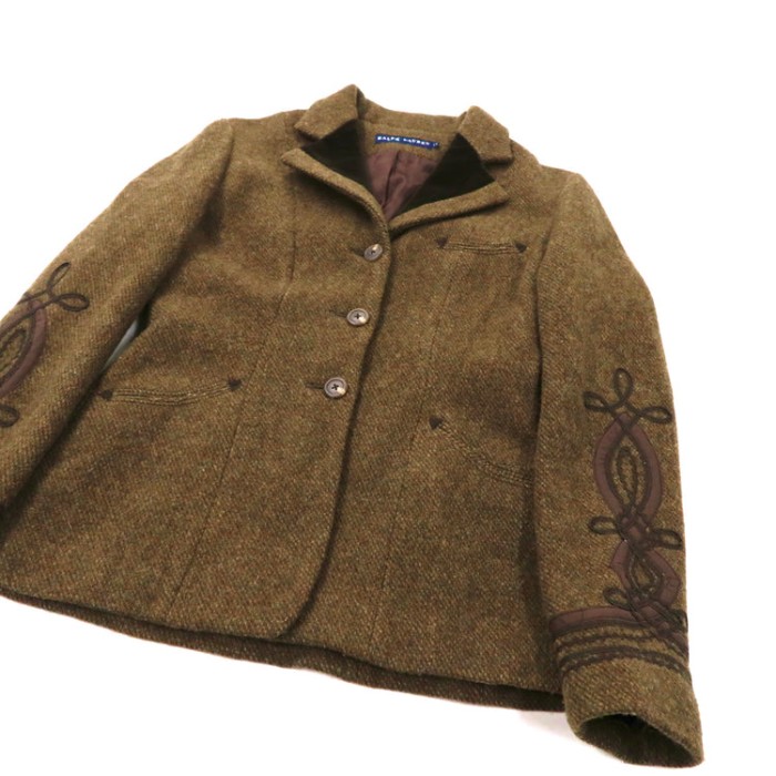 RALPH LAUREN ツイードジャケット 11 ブラウン ウール 刺繍 | Vintage.City