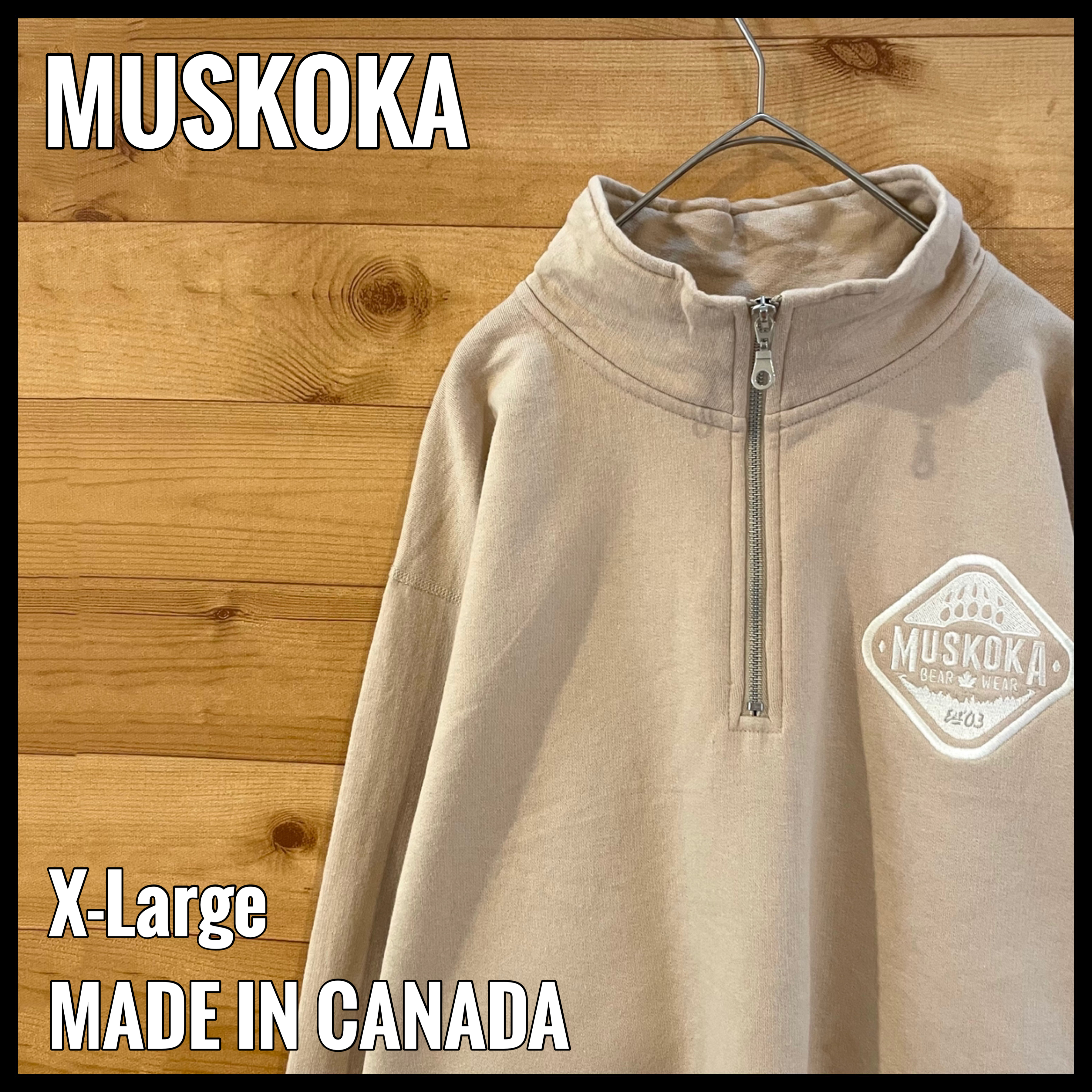 MUSKOKA】カナダ製 ハーフジップ スウェット 刺繍ロゴ XL US古着 
