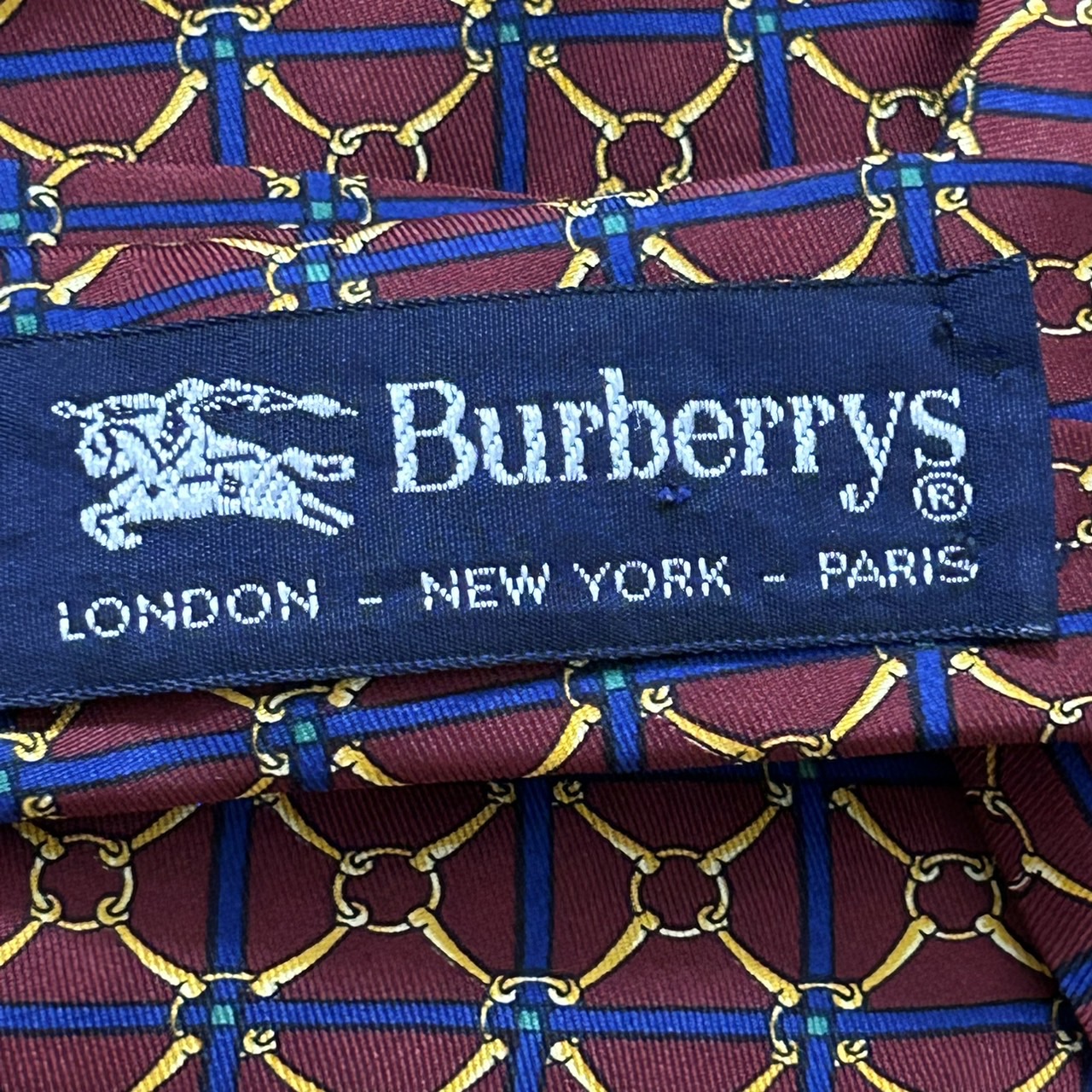 90s バーバリー BURBERRY シルクUSA製 ブロックチェーン ネクタイ 