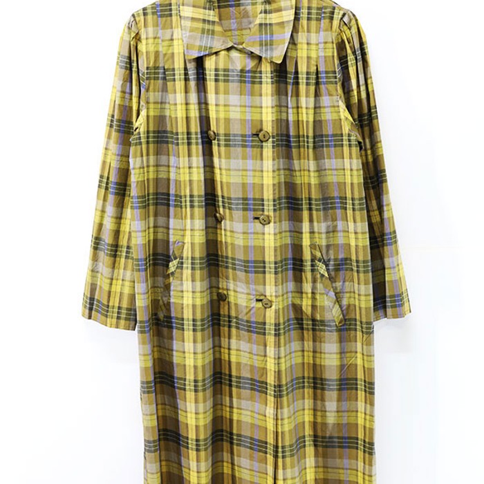 80s MISS ONWARD Yellow Check Trench Coat | Vintage.City 古着屋、古着コーデ情報を発信