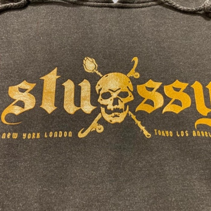 90s stussy gold logo hoodie