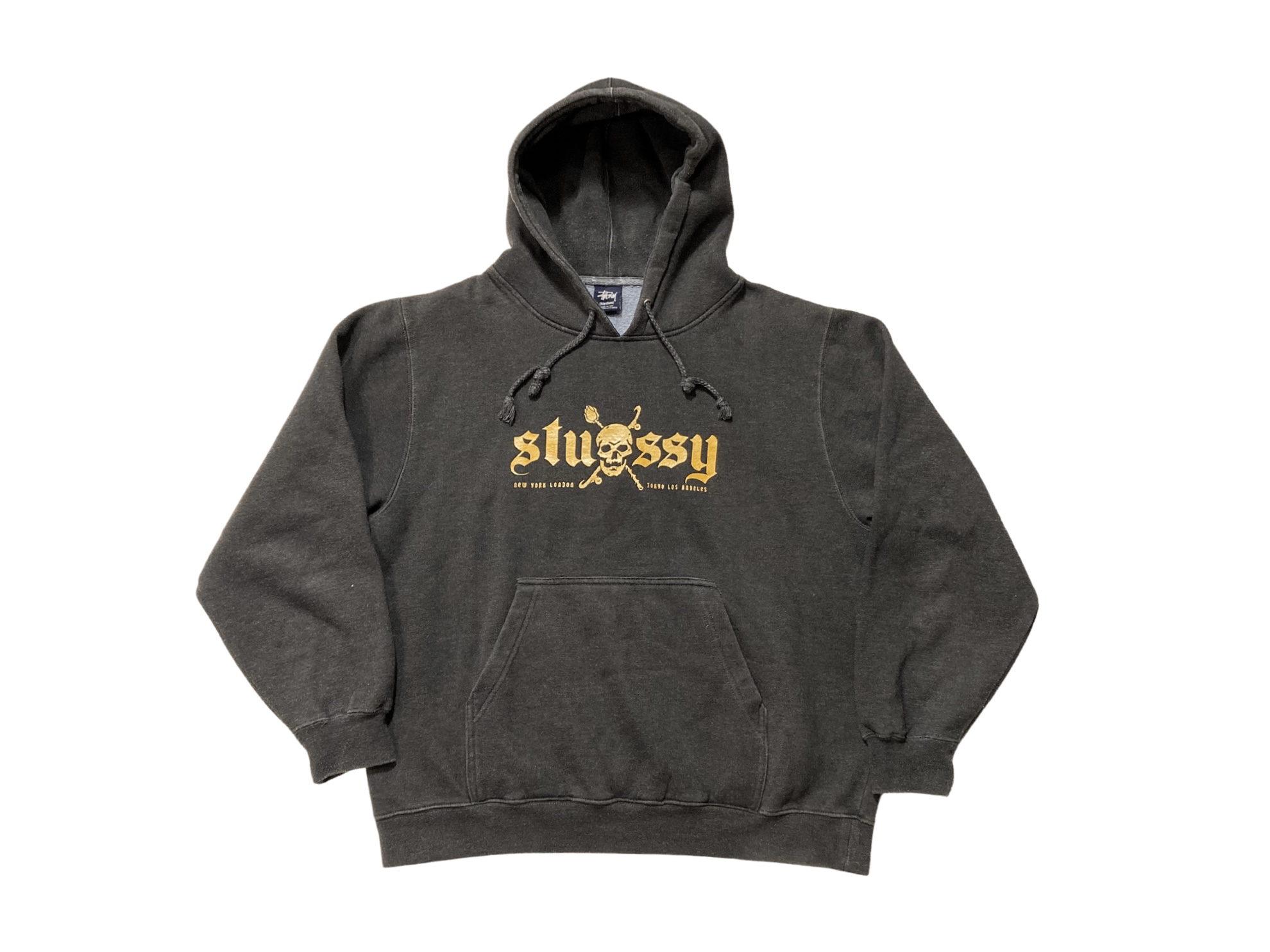 90s stussy gold logo hoodie