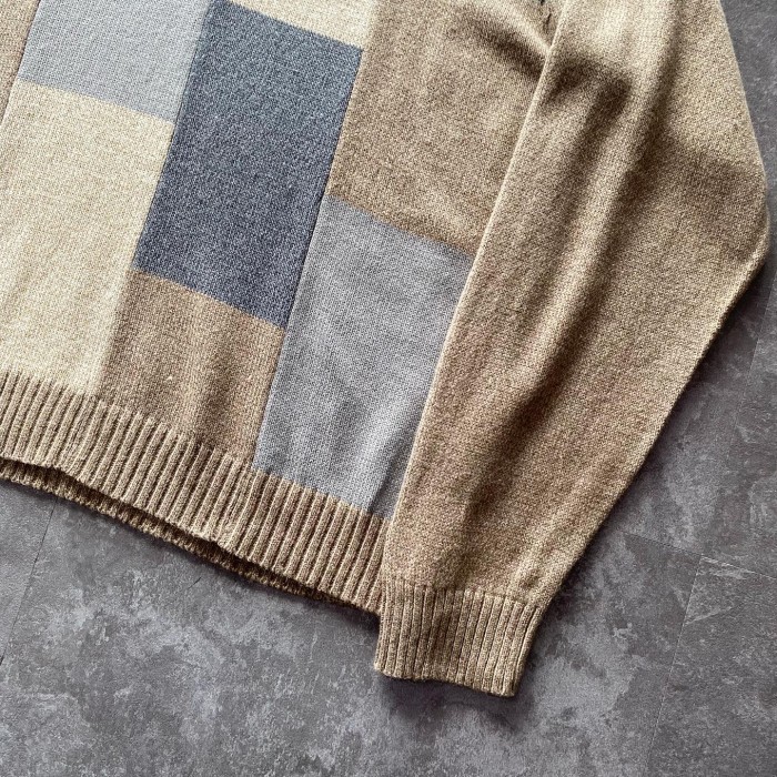 panel check design knit sweater | Vintage.City 古着屋、古着コーデ情報を発信