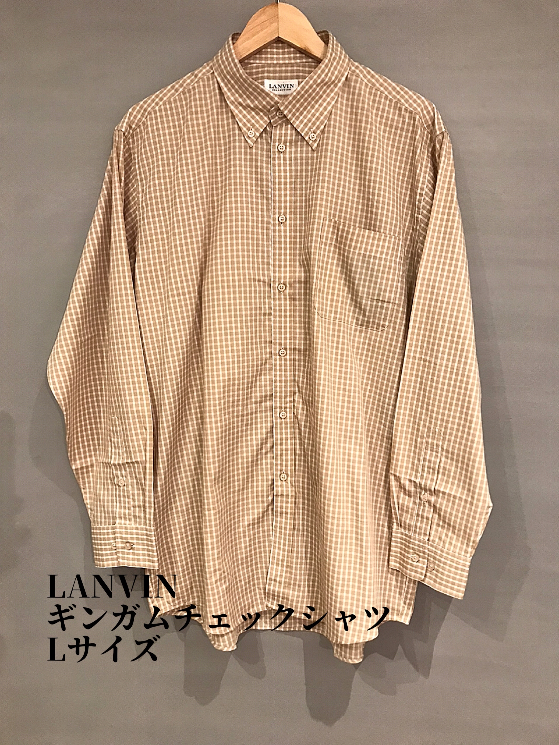 LANVIN チェックシャツ 白×ベージュ Lサイズ | Vintage.City