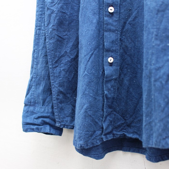 フランスアンティークリネンリメイクオーバーダイデザインシャツ(藍染)(メンズ) | Vintage.City ヴィンテージ 古着