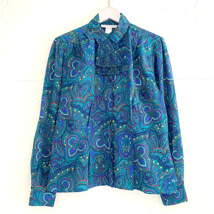 Green paisley jabot collar blouse | Vintage.City ヴィンテージ 古着