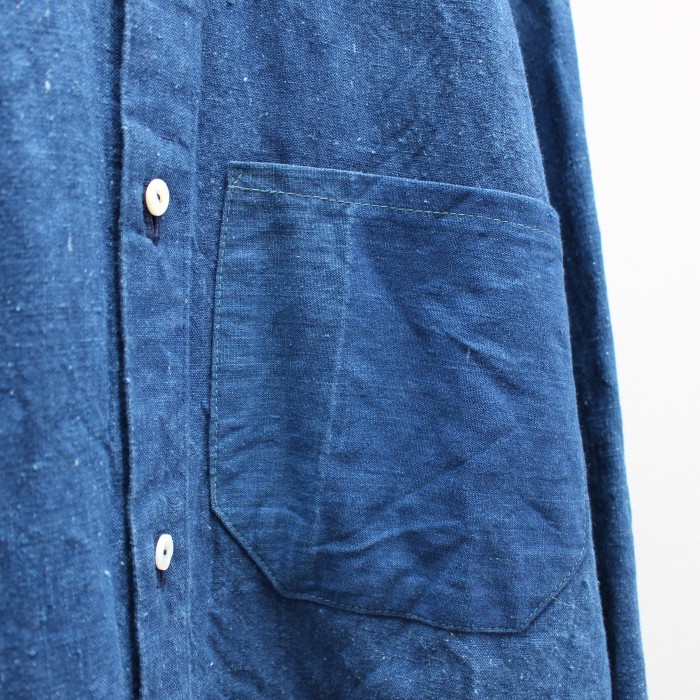 フランスアンティークリネンリメイクオーバーダイデザインシャツ(藍染)(メンズ) | Vintage.City ヴィンテージ 古着