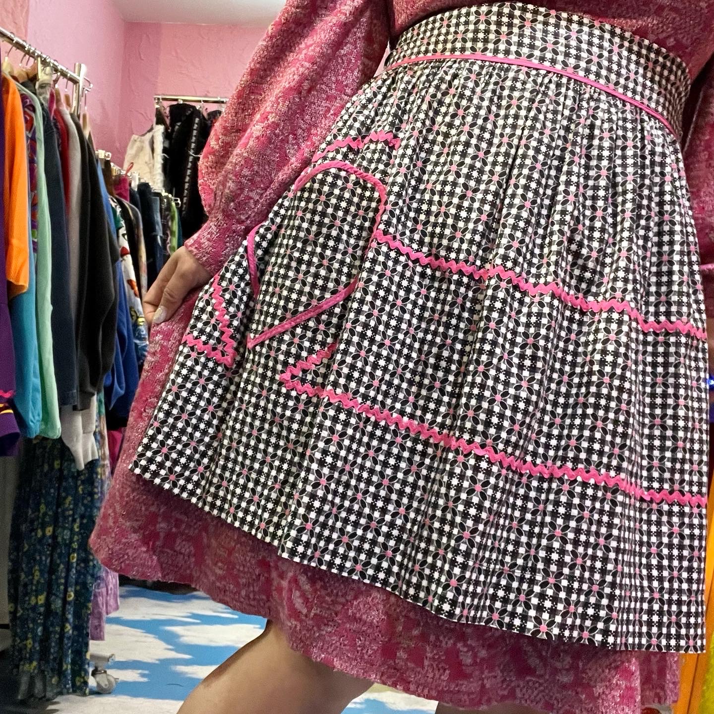 pink mix knit mini dress